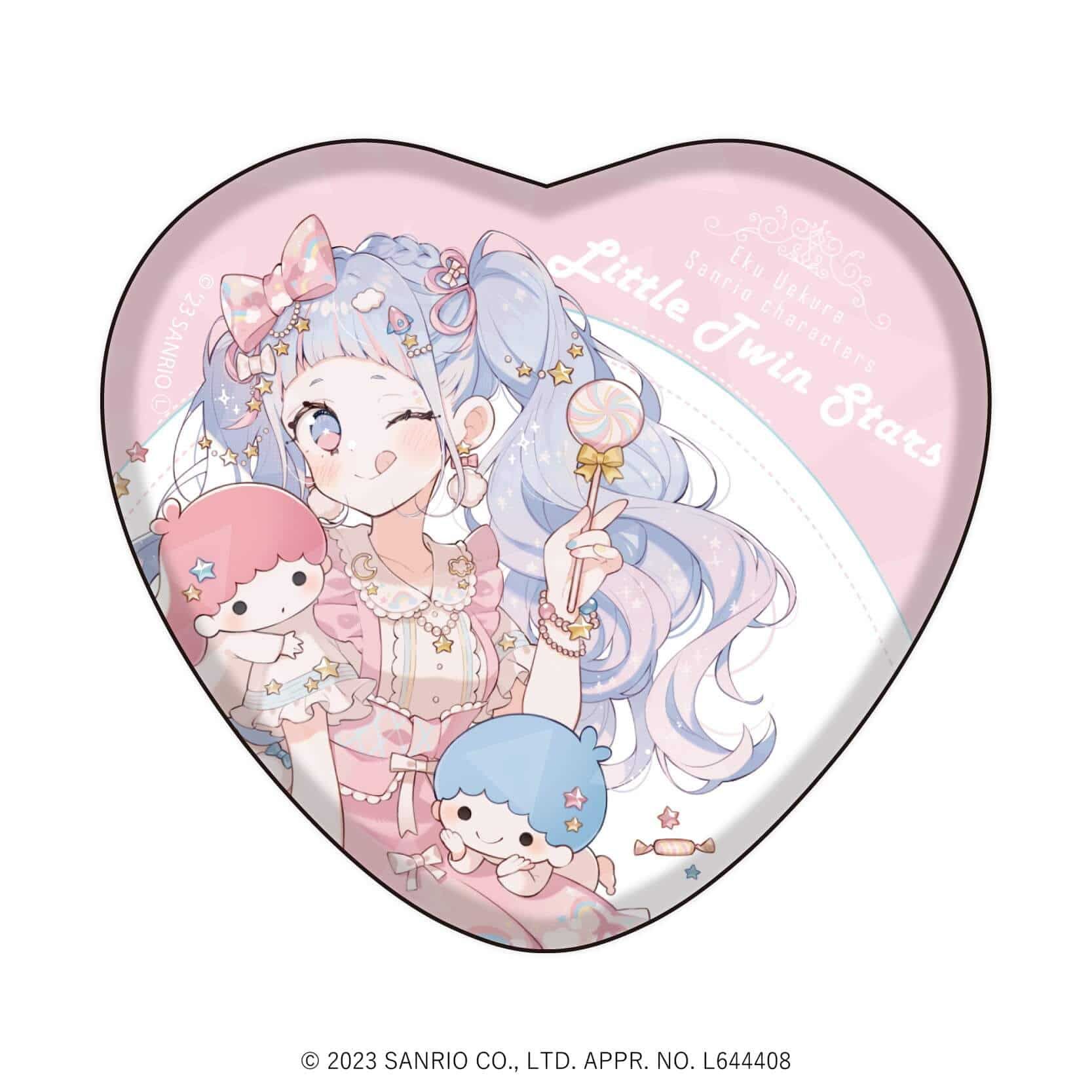 ホログラムハート型缶バッジ「上倉エク×サンリオキャラクターズ」01