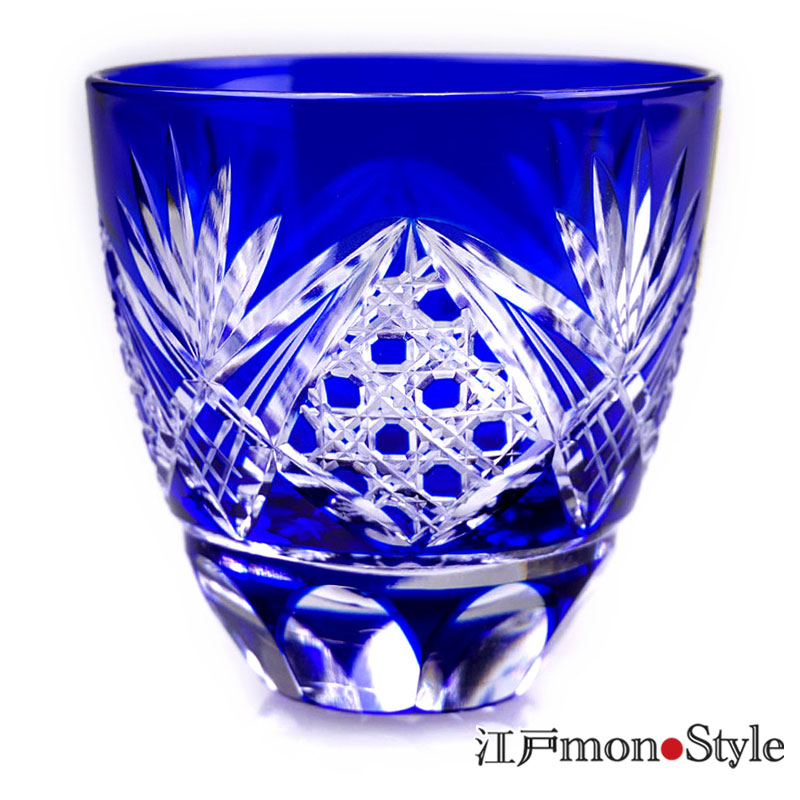 江戸切子ぐい呑み(八角籠目/瑠璃）【名入れ可】 江戸monoStyle