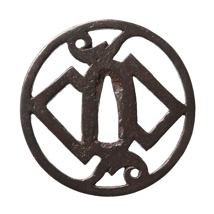 鉄鍔 鐔 (後代尾張 十字左右鐶透) 江戸時代 隠れキリシタン 認定書と箱