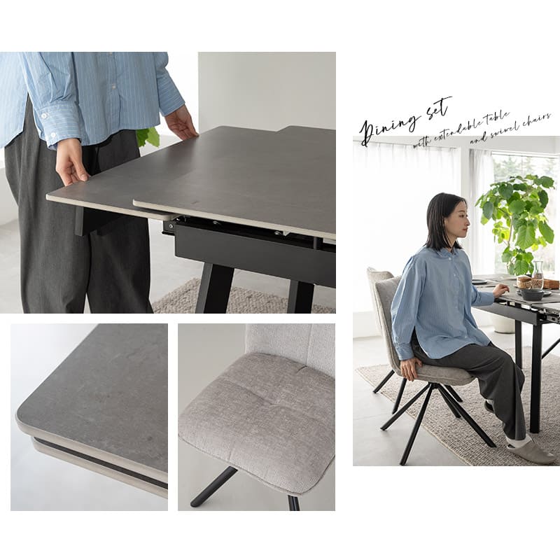 ダイニング5点セット 4人掛け 伸長式 テーブル チェア セラミック 回転