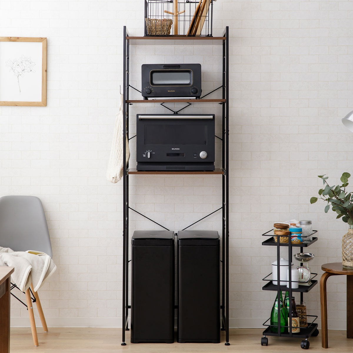 ゴミ箱が置ける キッチンラック 幅60 幅90 3段 レンジ台 賃貸 【HEIM