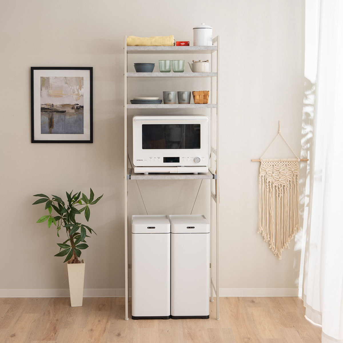 キッチンラック 幅60 4段 ハイタイプ レンジ台 セラミック調 スチール