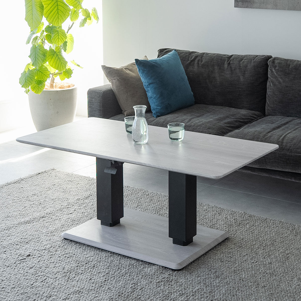 リフティングセンターテーブル 幅120cm ガス圧昇降式 二本脚 | 寝具