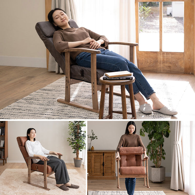 ポケットコイル 高座椅子 「れおん」 無段階リクライニングチェア ファ