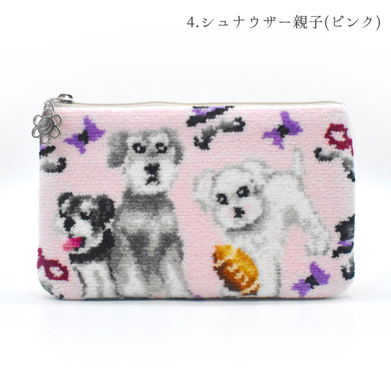 日本製 選べる 犬柄 フラットポーチ 通帳ポーチ お薬手帳入れ 小物入れ