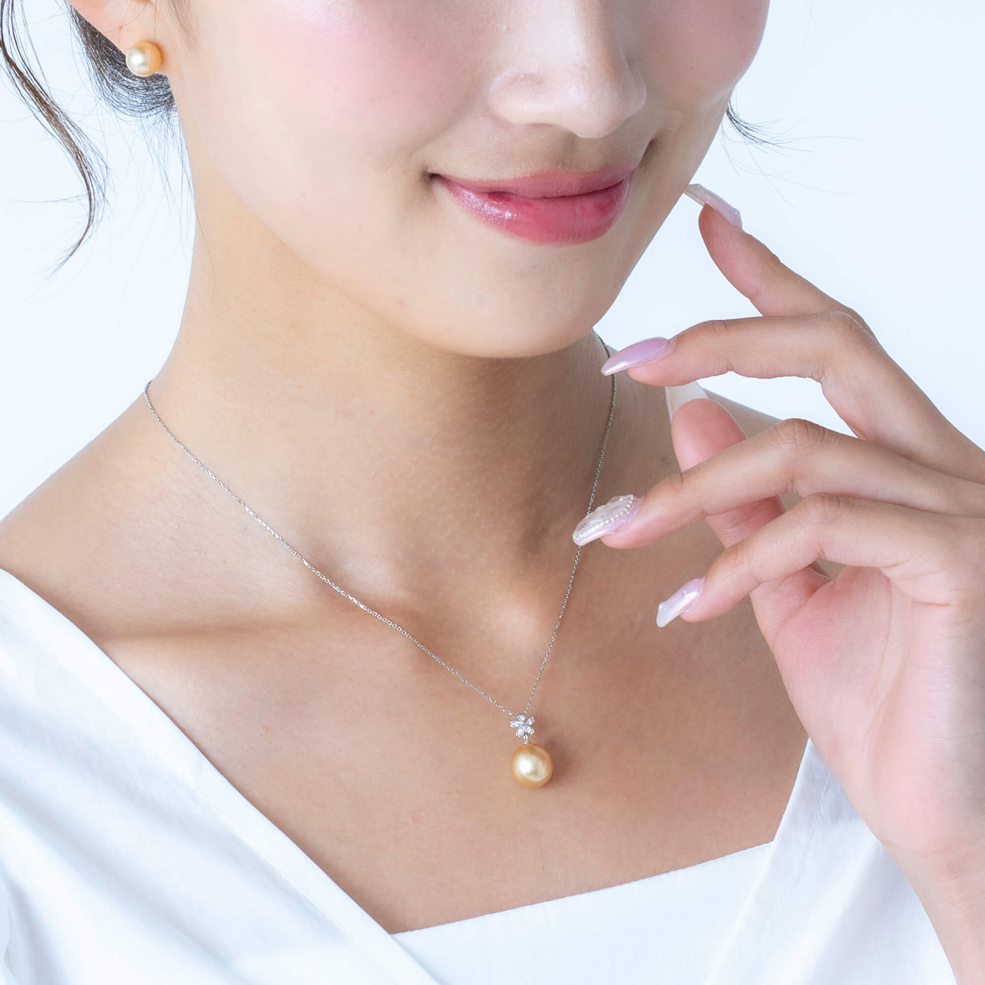 星桜】ゴールデンパール ダイヤモンド イエローゴールド ペンダント