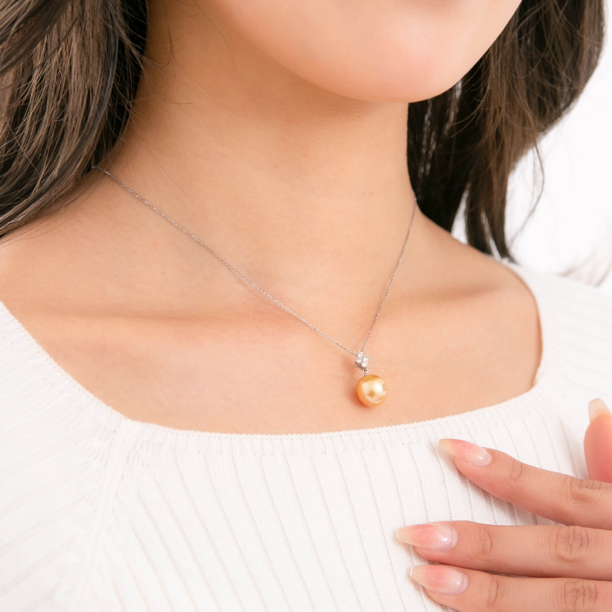 星彩】ゴールデンパール ダイヤモンド ホワイトゴールド ペンダント