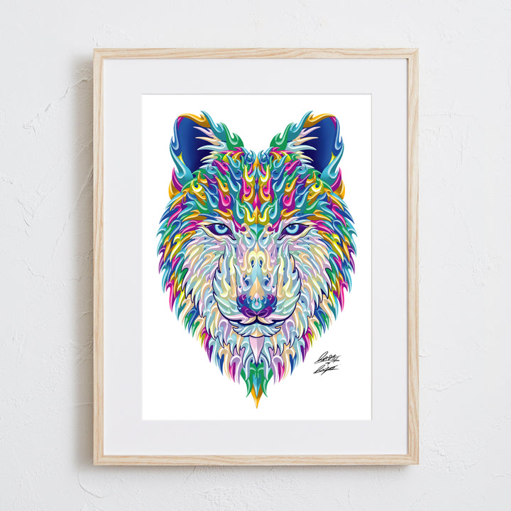 カラフルな狼のデジタルアートポスター『Mad Wolf』｜視線を奪う