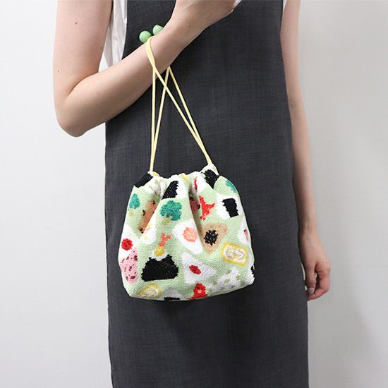 オムスビコロリン マチ付き巾着 L/OMK-233116(ペールグリーン