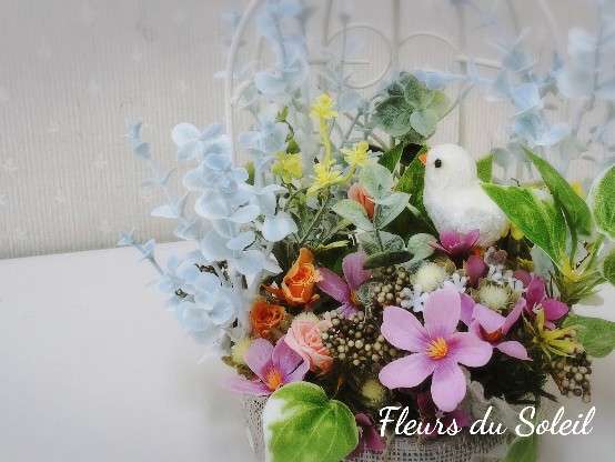 プリザーブドフラワー/イースター♪鳥かごのアレンジメント