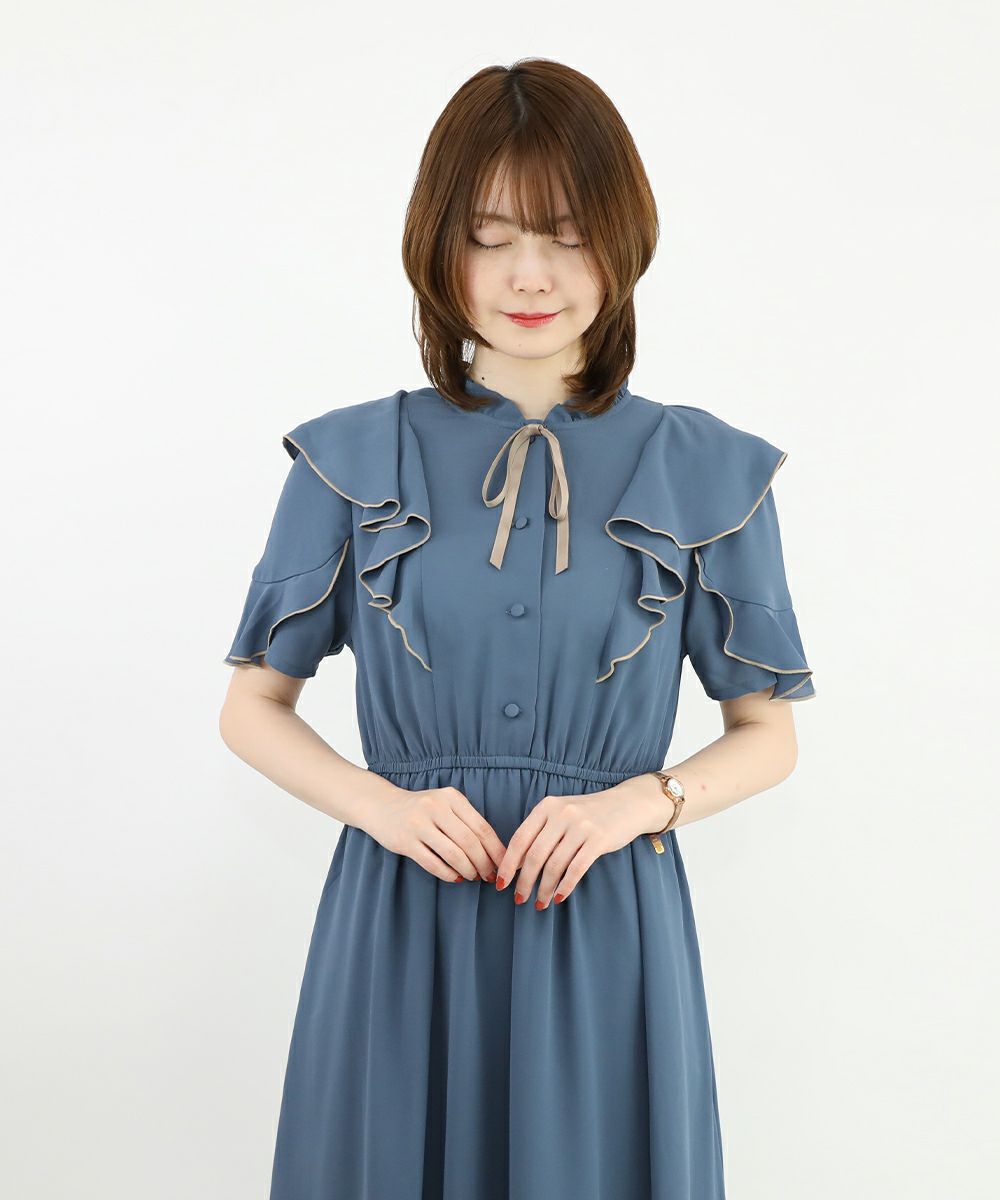 配色メローラッフルフリルロングワンピース/F i.n.t [47AE03h012] | F