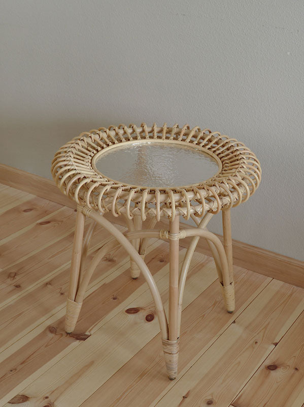 ラタン ガラストップ サイドテーブル Rattan GlassTop LowTable