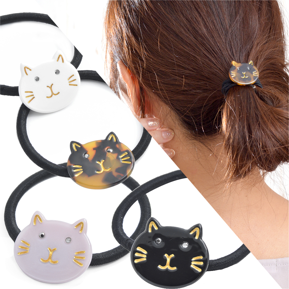 NO.2704 黒猫 レジンヘアゴム ブローチ ポニーフック 1675. 【大