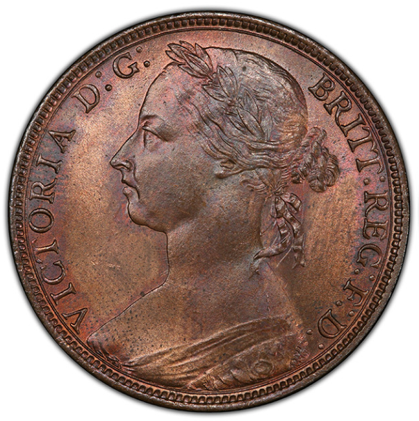 1890年 英国 ヴィクトリア女王 月桂冠 ペニー銅貨 MS64BN – FIRST
