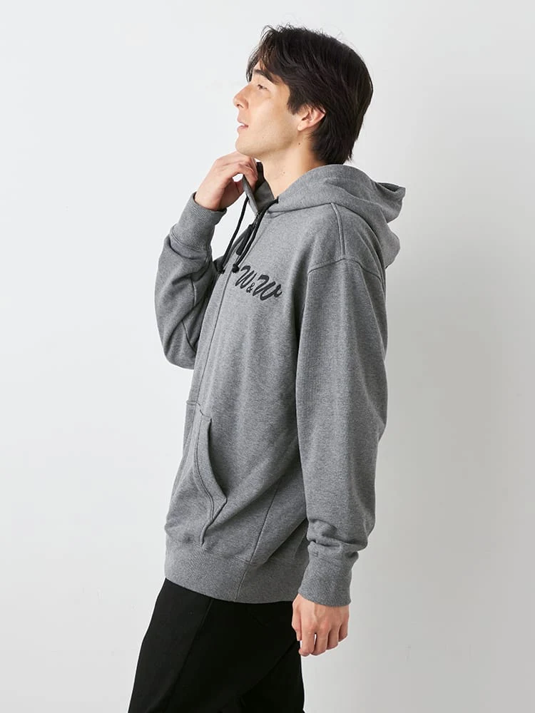 M．グレー 【WILDER&WEST】裏毛スウェット刺繍ZIPパーカー