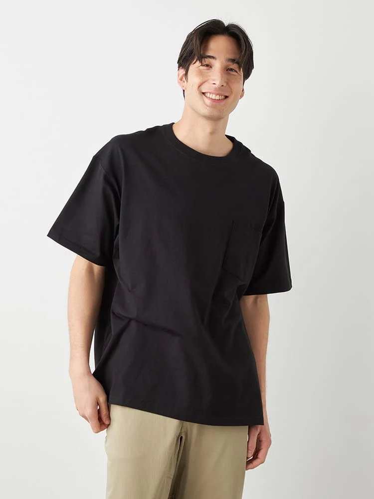 ホワイト 【EL.FO(エルフォ)】無地ポケット付きタフ衿クルーネック半袖