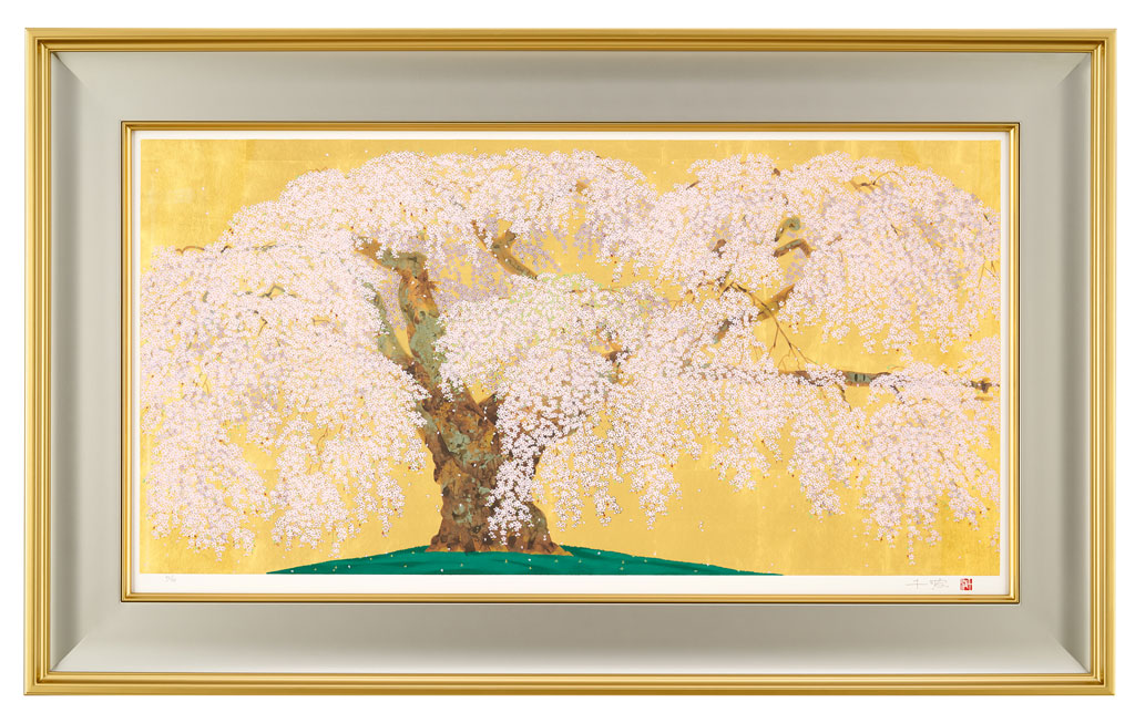 中島千波『神田の大糸櫻』シルクスクリーン・手張り本金箔