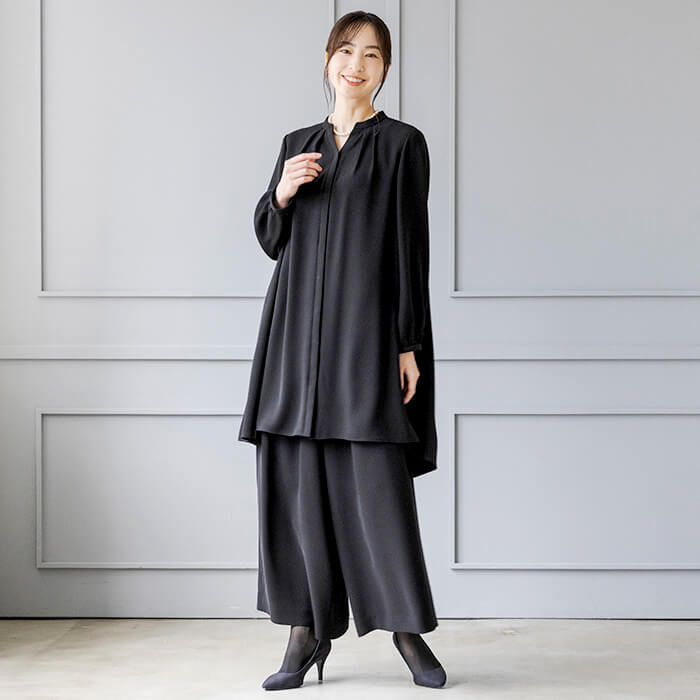 洗える｜ゴム入りワイドフレアパンツ М・ブラック｜東京ソワール