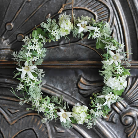 ナチュラルホワイト**slimフラワーリース25／アーティフィシャル(造花