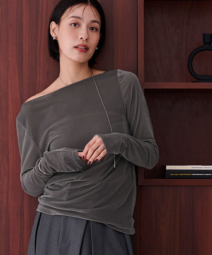 2wayボートネックベロアトップス【メール便可／100】 | ur's（ユアーズ）