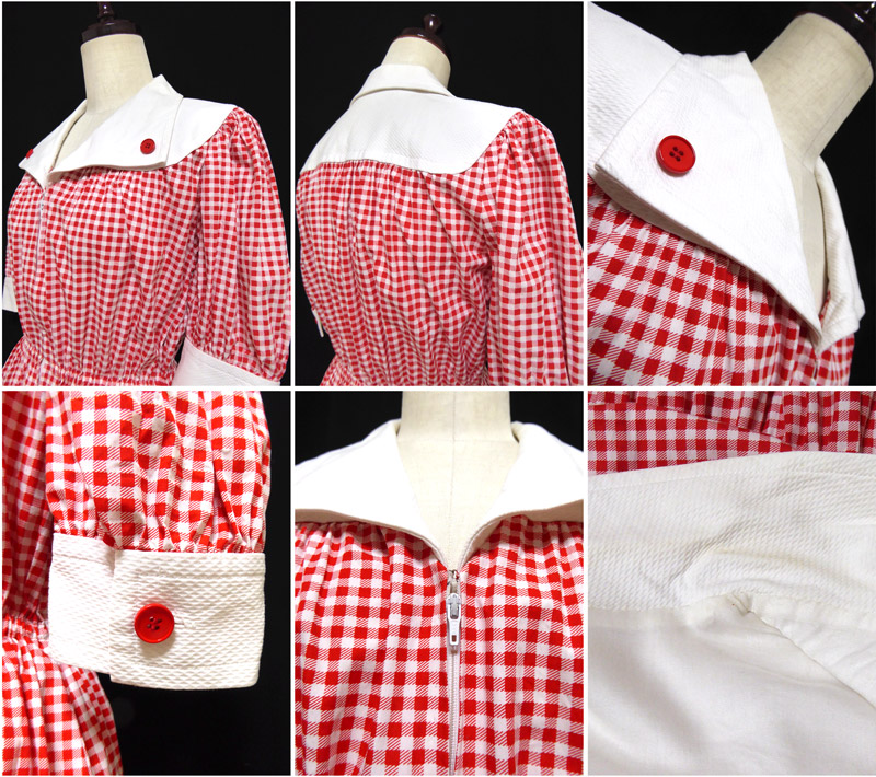 昭和 レトロ ポップ ギンガムチェック コットン ワンピース[フルーツ