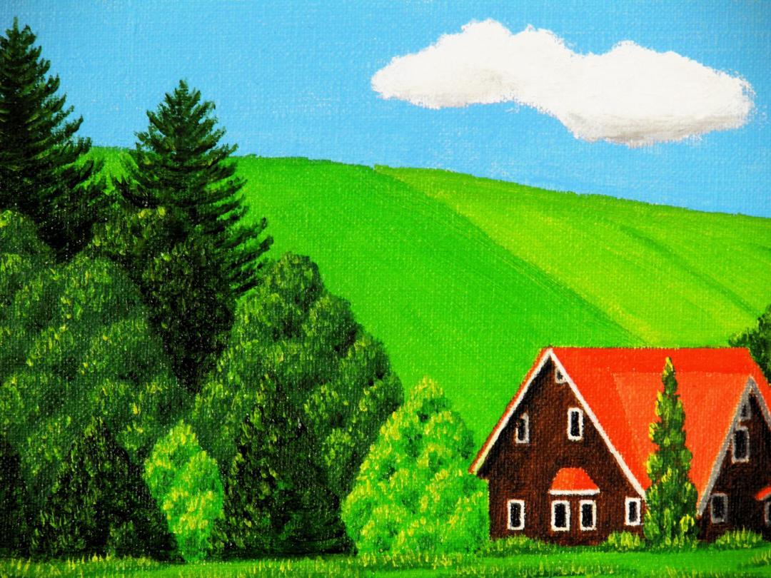 絵画の通販、購入ならFROM ARTIST/作品名：美瑛.赤い屋根の家/作家名