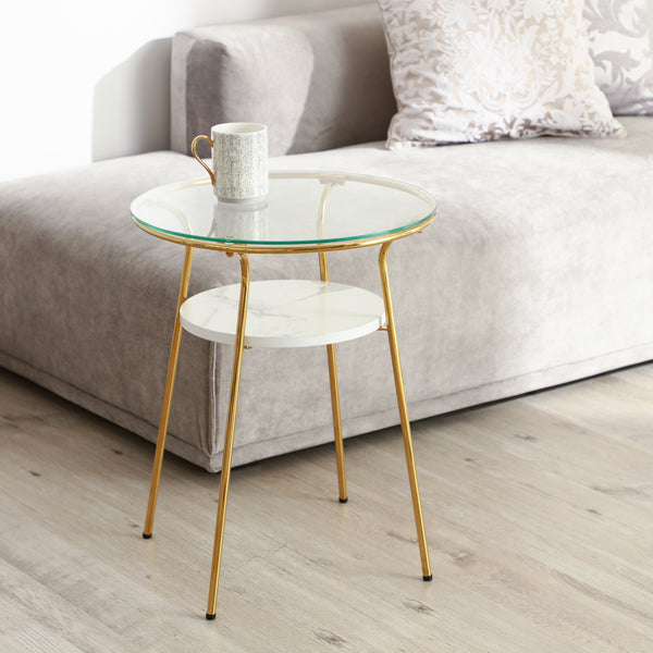 レガート サイドテーブル ゴールド×マーブル（W420） | Francfranc