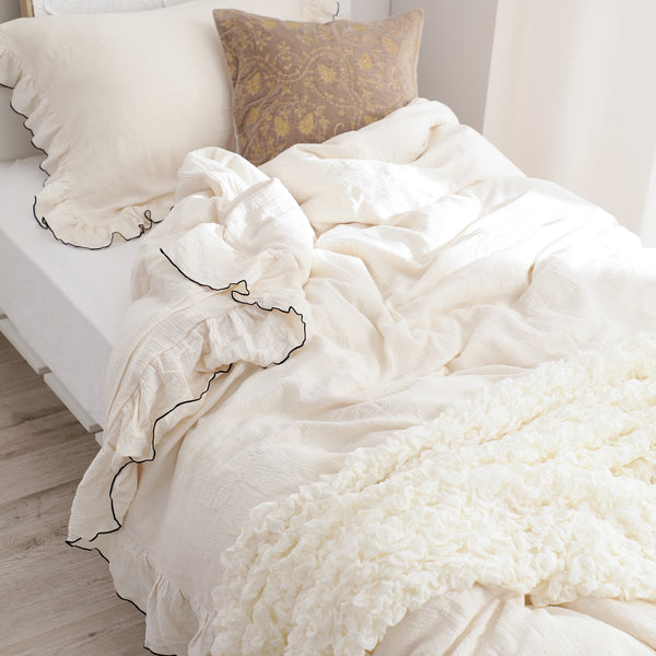 フリル ガーゼ まくらカバー 700×500 アイボリー×ブラック