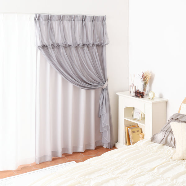 チュールバルーン ダブルカーテン H2000×W1000 ライトグレー（レース