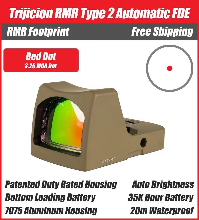 Trijicion RMR Type 2 Automatic Red Dot Sight FDE - 3.25 MOA - 7075
