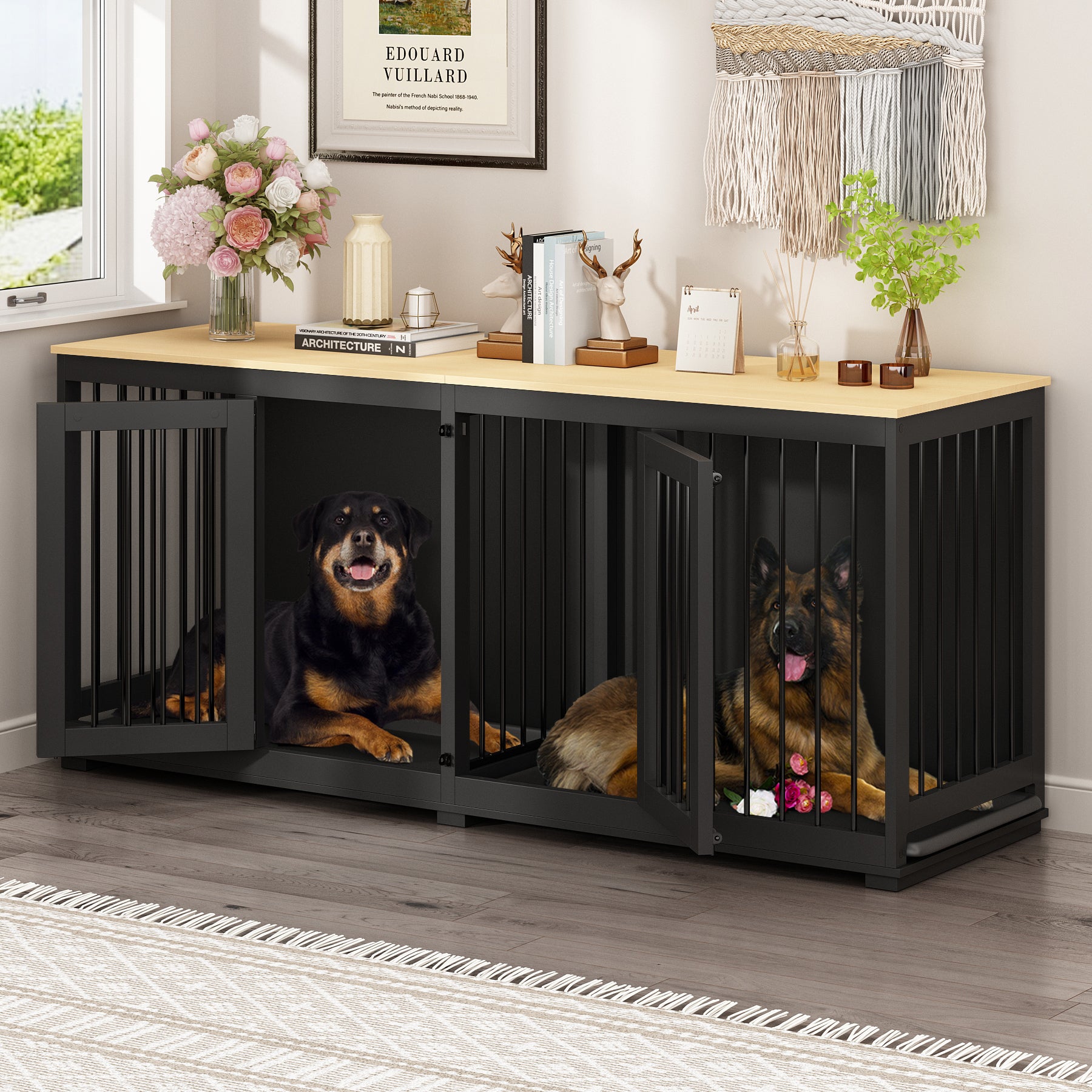 Large Dog Crate Furniture with Divider | FUFU&GAGA