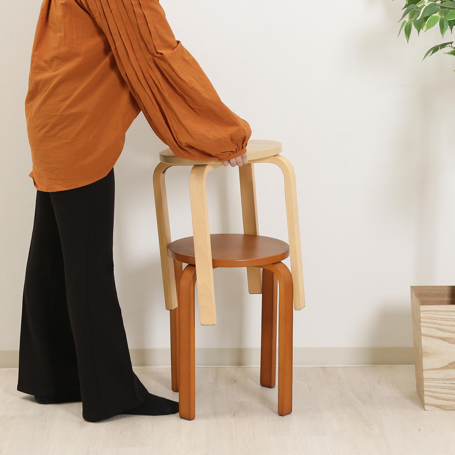 C/D:12838] [セット数:6pcs] 木製曲脚イス 21／S6 NA