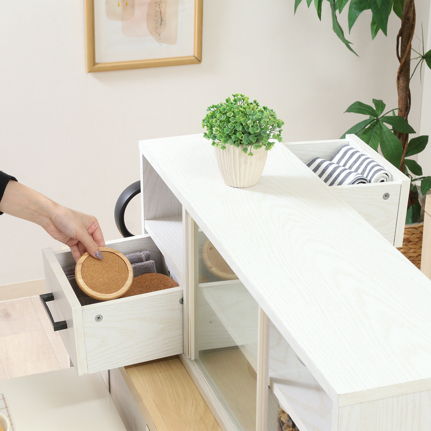 C/D:51495] カウンター上収納ラック 80幅 オークWH ｜ ORDERING