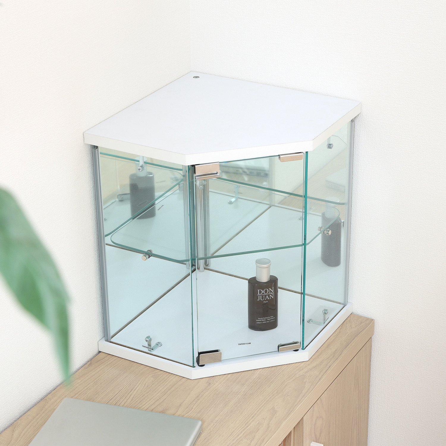C/D:63947] 卓上ガラスコレクションケース コーナー WH ｜ ORDERING