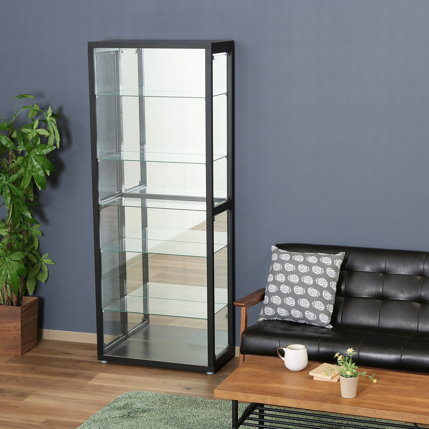 C/D:98884] ガラスコレクションケース6段 （4つ扉） BK【大型