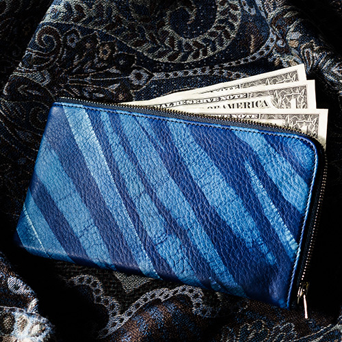 池之端銀革店】Cramp×SUKUMO Leather 藍染めL字ファスナーロング