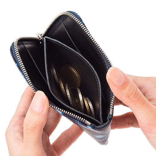 池之端銀革店】Cramp×SUKUMO Leather 藍染めL字ファスナーショート