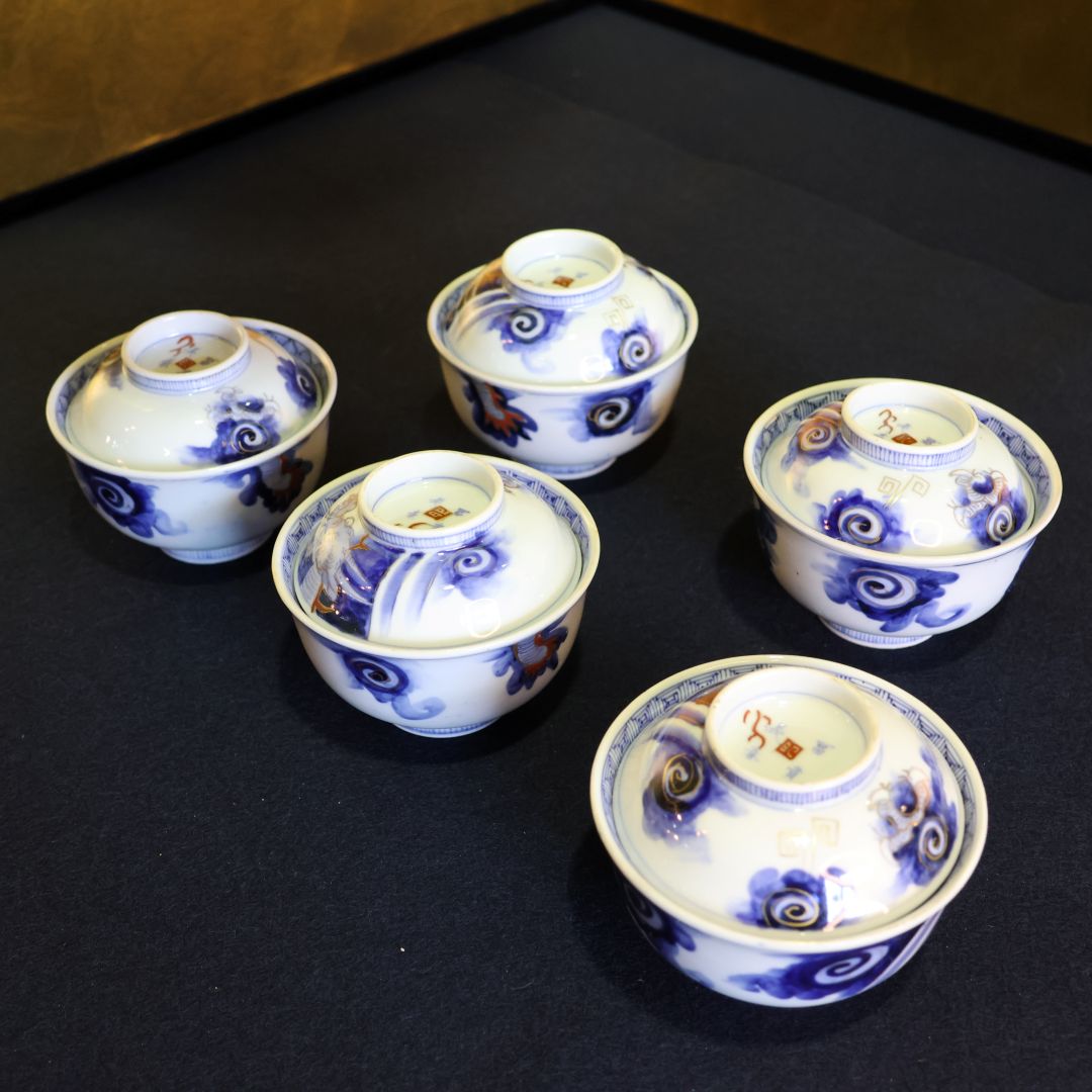 骨董品 伊万里焼 富貴長春 龍紋 蓋付お碗