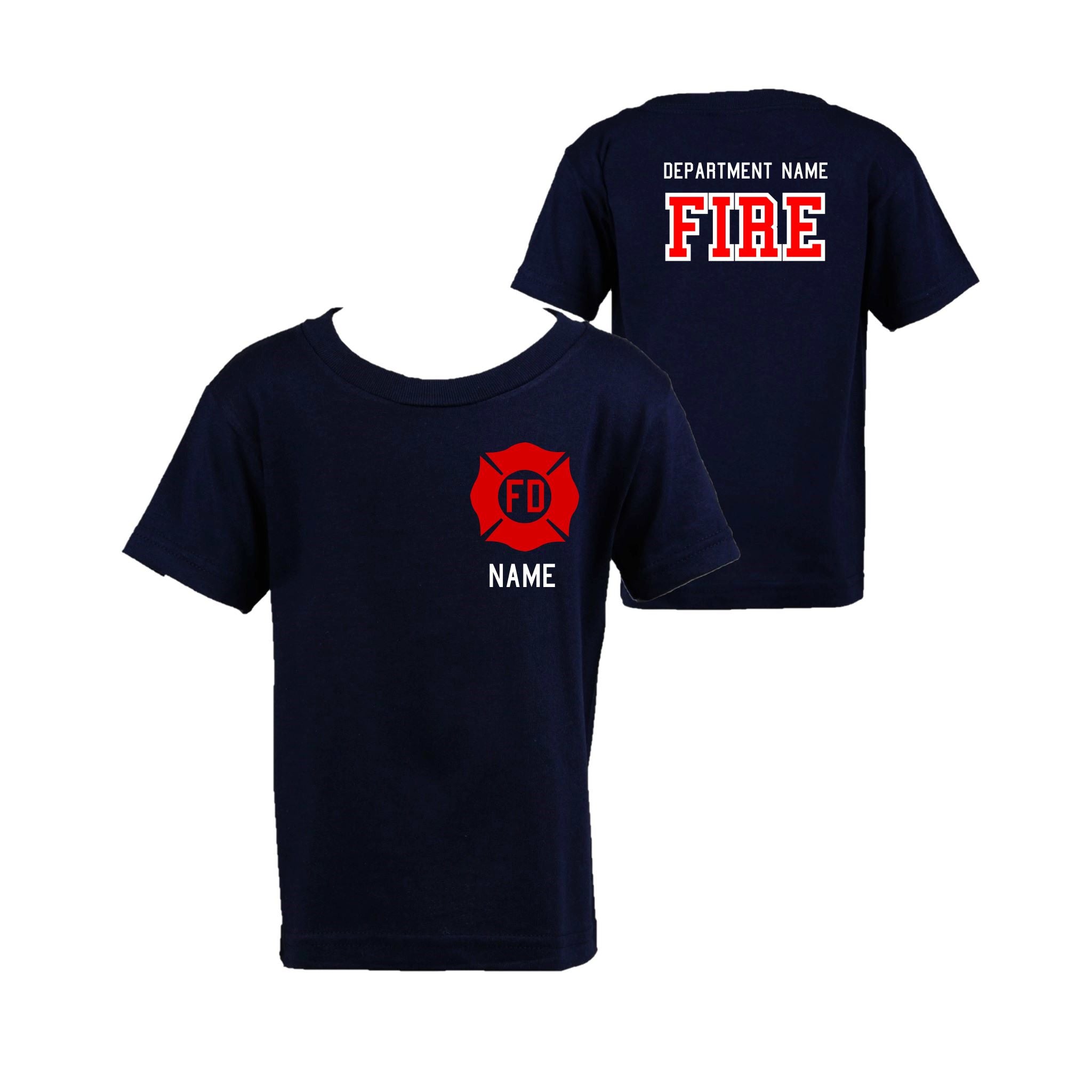 RED MALTESE CROSS Firefighter Personalized Navy Toddler Shirt