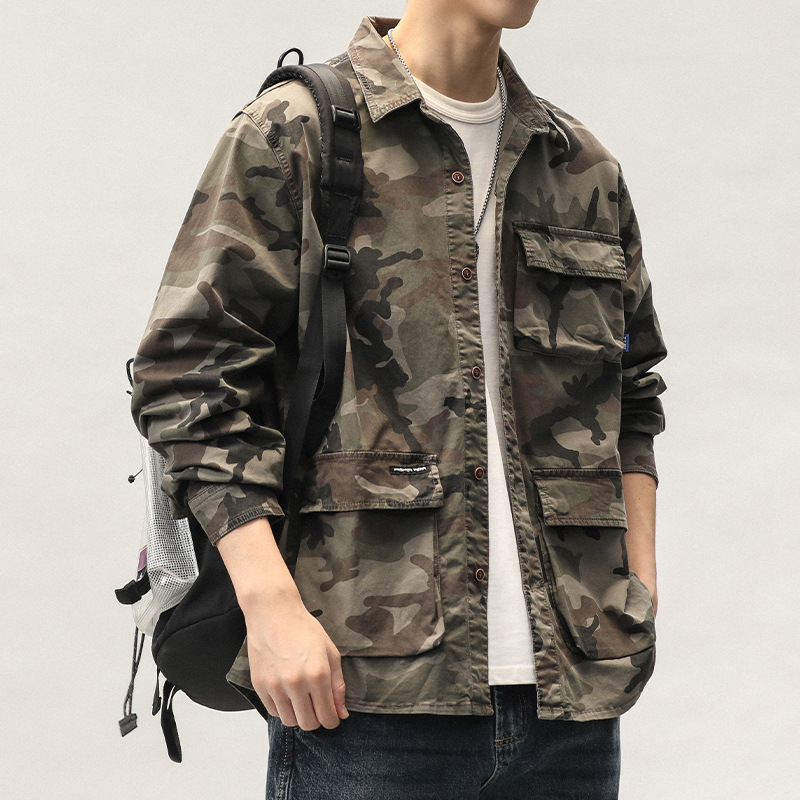 迷彩柄多ポケット軍用風作業上着 ミリタリージャケット メンズ