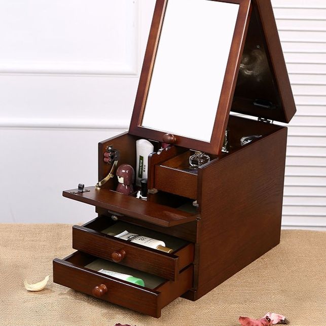 メイクボックス 天然木製 鏡付き 多機能 コスメ 収納 メイク ボックス