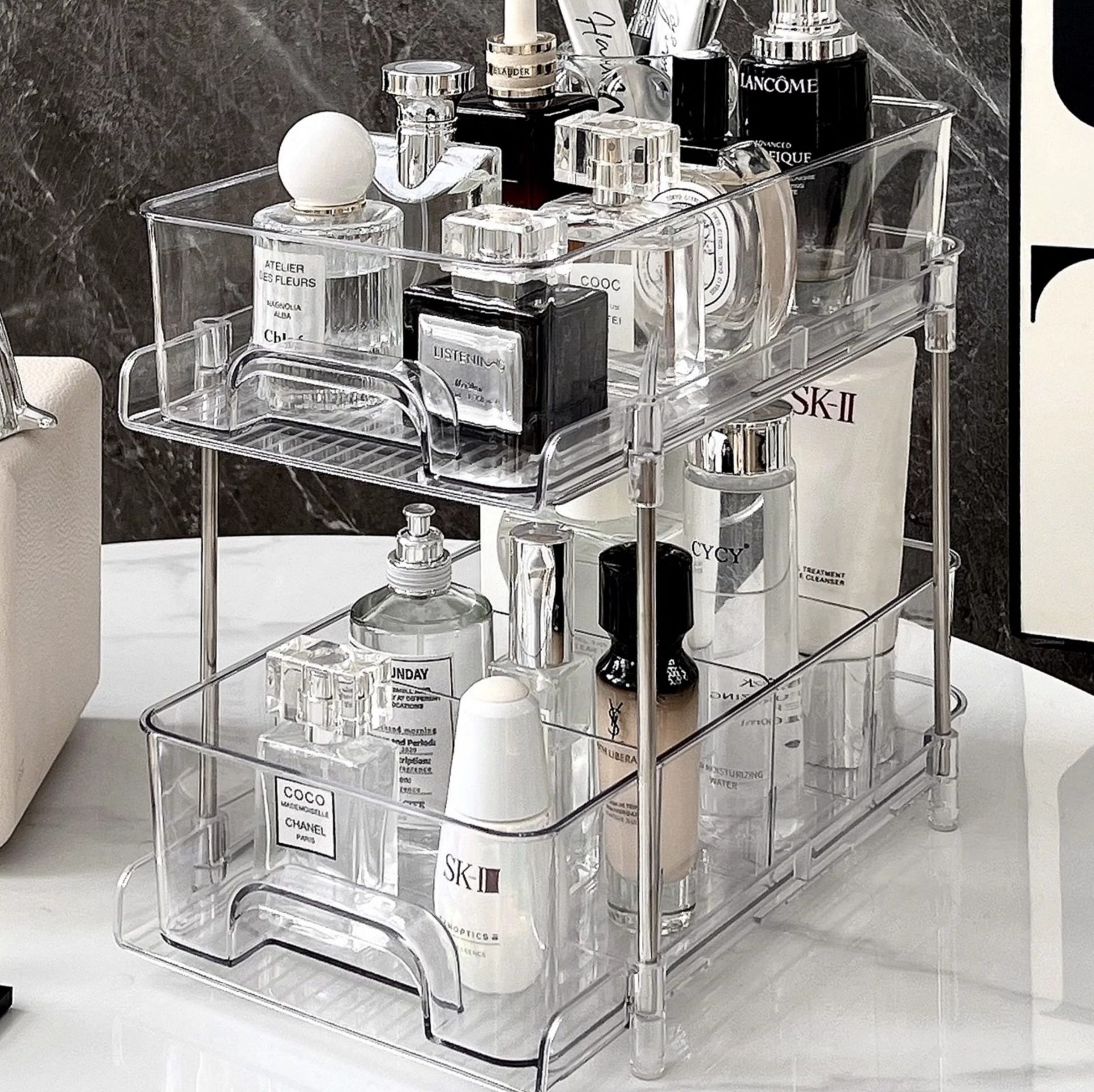 メイクボックス 二段式回転式化粧品収納ラック透明整理ボックス メイク