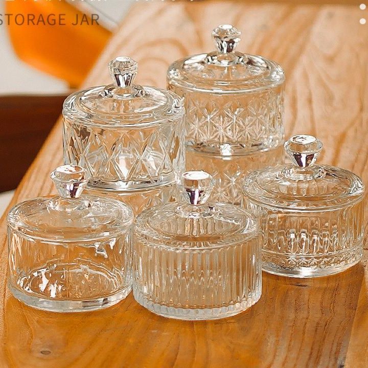 ガラス製 宝石模様カット 蓋付き小物入れ ガラス製|ジュエリーボックス