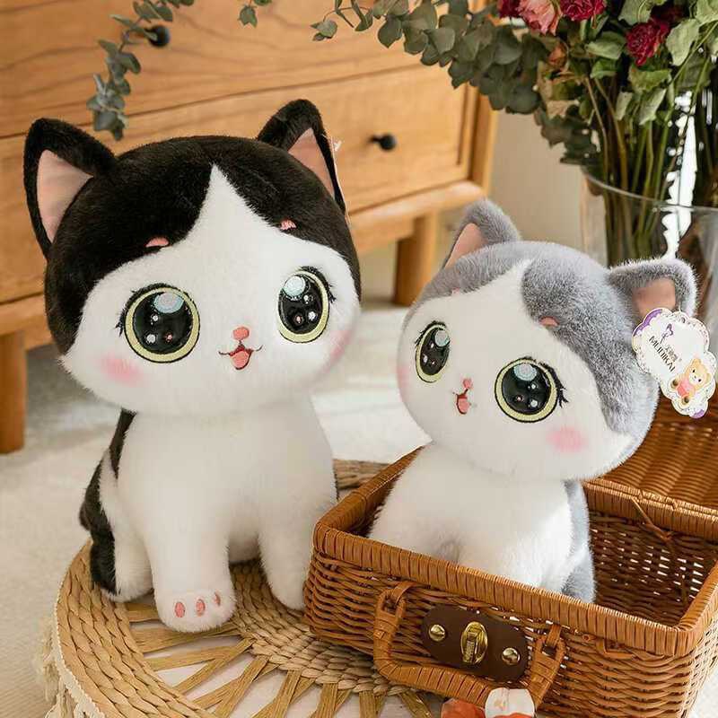 猫ぬいぐるみ まんまるほっぺの癒し子猫 グレー|猫ぬいぐるみ専門通販