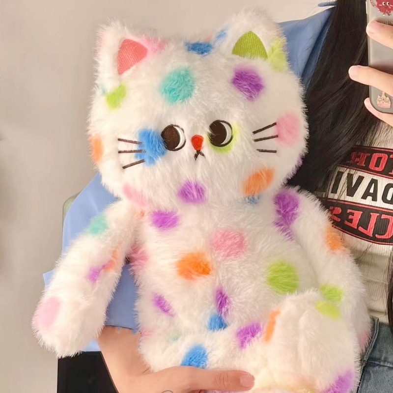 猫ぬいぐるみ 白色 虹色水玉ふわもふ猫ちゃん 白|猫ぬいぐるみ専門通販