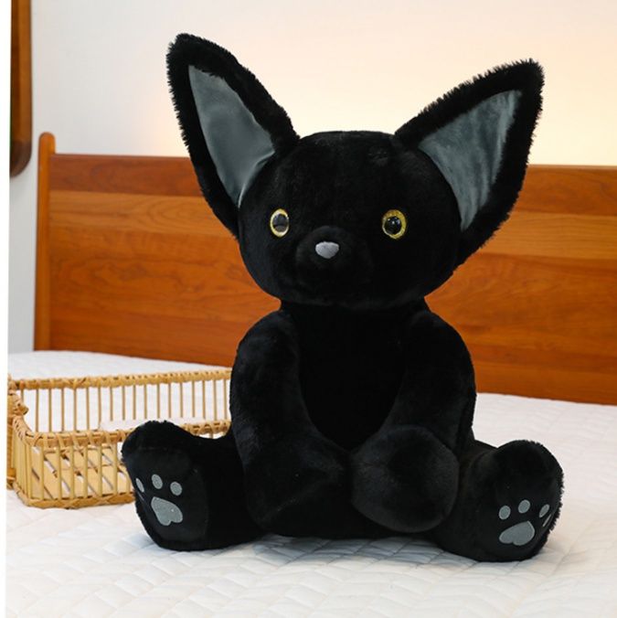 猫ぬいぐるみ 大きな耳の黒色子猫抱き枕ぬいぐるみ 黒|猫ぬいぐるみ