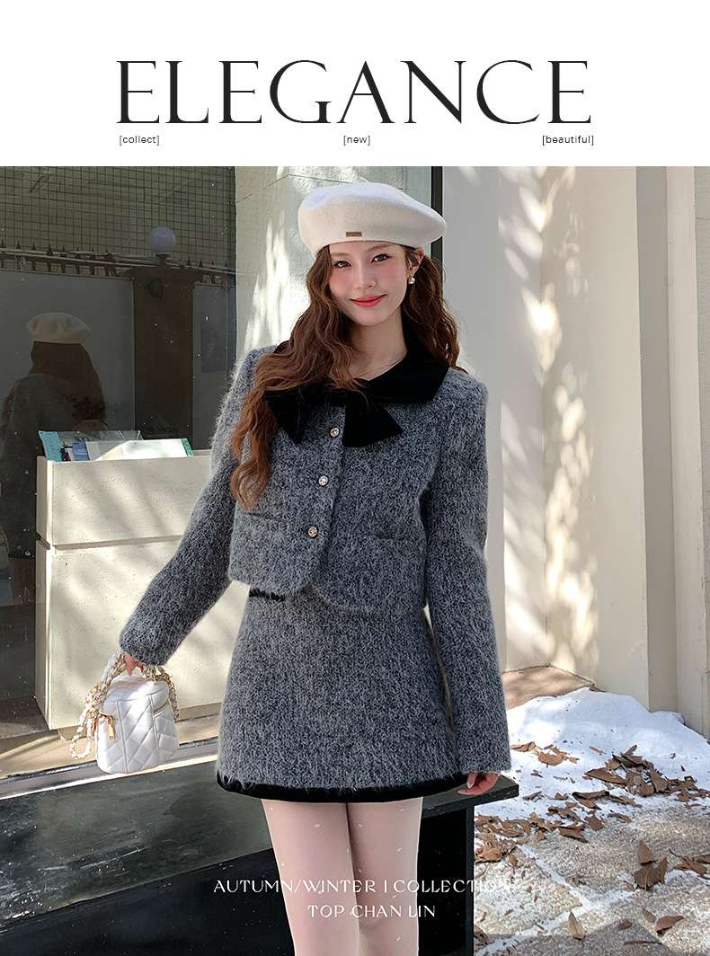 バイカラー襟付きツイードセットアップ ツイード レディース