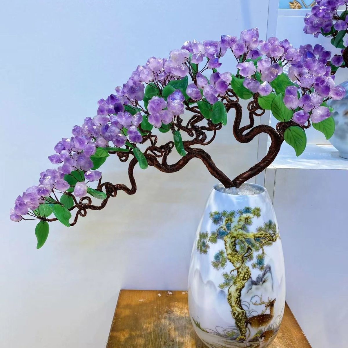 紫水晶風花咲く盆栽風装飾置物 パワーストーン アクセサリー 数珠