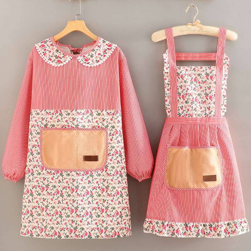 保育士 エプロン 花柄 ストライプ ミックス 保育士 エプロンドレス