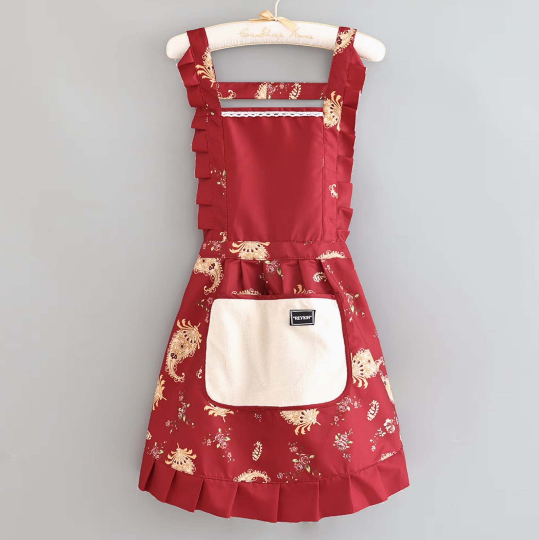 フリル付き花柄保育士 エプロン おしゃれ|保育士 エプロン専門通販